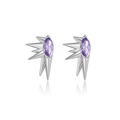 Macro shot of silver spike earrings featuring marquise-cut purple crystals on white base - 925 Silver / Silver Purple
