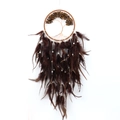 Handmade Tree of Life dream catcher with tiger eye stone chips and brown feathers - Tiger Eye + Curved Feather