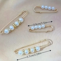Set of gold finish pearl brooch pins in sizes 3.8cm and 5.7cm for waist adjustment - No. 30 5.7cm 4-Pearl 3-Diamond 4-Piece Set