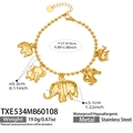 Bracciale dorato in acciaio inossidabile con cinque ciondoli a elefante e misure esatte - Bracciale Con Ciondolo Elefante (TXE534) / 17.5+3cm