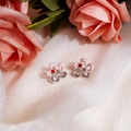 Elegant floral silver studs with pink enamel and sparkling rhinestones for women - Pink Enamel Multicolored Rhinestone Flower Studs