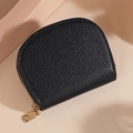 Minimalist black lychee texture shell card holder with premium gold zipper closure - Black