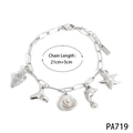 Bracciale marino argento con ciondoli conchiglia, stella marina e balena, lungo 21+5cm - Cavigliera Argento (PA719)