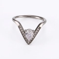 Size 7 V-shaped stainless steel ring with pear-cut zircon and pavé crystal accents - Silver White Zirconia