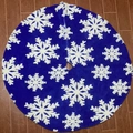 Detailed top view of a round blue Christmas tree skirt with white snowflake patterns - 60CM / Blue 3D Snowflake (Double Sided)