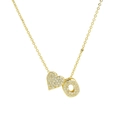 Gold balloon heart and letter O pendant necklace with sparkling cubic zirconia pavé - Letter O