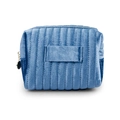 Blue velvet quilted makeup bag with gold zipper and vertical stitching texture - Small Light Blue (with Strip)