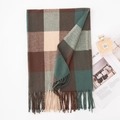 Plaid scarf in brown green and beige with fringe detail stylish winter accessory - Green Check