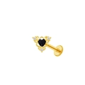 Piercing lèvre coeur doré avec pierre noire et accents de zircon blanc sur fond blanc - Cœur Doré Pierre Noire (L24121202-5)