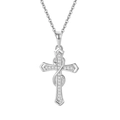 Elegante collana a croce in argento sterling S925 con zirconi bianchi incastonati - Design D682 / Oro Bianco con Catena a Croce