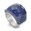 Minimalist silver ring with faceted dark blue lapis lazuli stone and golden pyrite spots - US 6 / Deep Blue Lapis (KR82758-GC)