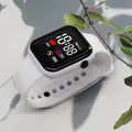 White sports LED electronic watch with square heart-rate dial and silicone strap - White