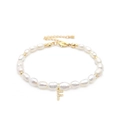 Baroque freshwater pearl bracelet with a sparkling gold crystal letter F pendant charm - Letter F