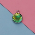 Detail of 12mm silver frame round pendant with green and yellow fish scale resin inlay - Green Yellow Gradient (3)