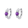 S925 sterling silver hoop earrings with round purple amethyst and white zircon accents - Purple (White Gold)