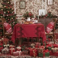 Red Christmas lace tablecloth set in a festive scene with holiday dinner and gifts - 140*220cm / Red Christmas