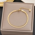 Double-layered 18k gold plated stainless steel snake chain bracelet with heart pendant - Gold Double Layer Snake Ring Heart (595)