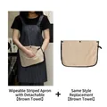 Dark blue striped kitchen apron with detachable brown hand-wiping towels - Apron + 2 Replacement Towels / Dark Blue Stripes With Brown Towel (2 Towels Included)