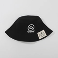 Children's black cotton bucket hat with white smile print and branded woven label - CM8001 Smiley Series / Black