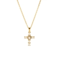 Collar de cruz en acero inoxidable chapado en oro de 18k con circonitas brillantes - Estilo de Cruz con Incrustaciones de Circonita Multiforme (TN3295)