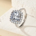Silver cushion cut halo ring with brilliant pavé set diamonds on the band - Platinum Gold [white Diamond] Ljz-266 / Adjustable Open