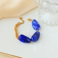 Golden chain necklace with irregular blue marble stones and polished lobster clasp - Stainless Steel Marble Pattern Bracelet / Dark Blue