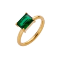 18K gold plated titanium ring featuring a square cut green gemstone on a smooth band - US 7 / Gold + Green Zirconia