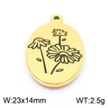 Pendentif ovale doré en acier inoxydable avec gravure marguerite et taille 23x14mm - Style Floral (KLJ8080-Z)