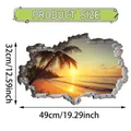 Vinilo decorativo 3D con playa tropical y medidas del producto 49cm x 32cm PVC - Vista al Mar al Atardecer con Palmeras (UV50371T_R)