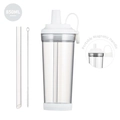 850ML Tritan Boba straw cup with magnetic handle, reusable straw, and cleaning brush - 850ml / White