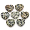 Polished heart-shaped dalmatian jasper stones in light green and brown natural hues - Dalmatian Jasper