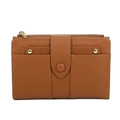 Brown lychee grain leather wallet for women with gold zipper and snap button closure - Brown