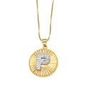 Gold-plated letter P pendant necklace with sunburst texture and sparkling crystals - Letter P