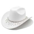 Détail d'un chapeau de cowboy en daim blanc pour mariée avec franges en strass - Blanc / M (56-58cm)