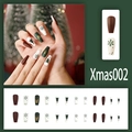 Christmas press-on nails featuring reindeer and tree patterns in matte green and white - XMAS002 Matte Dark Green Christmas