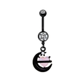 Black crescent moon belly ring with pink heart opal and sparkling clear zircon stones - Pink Heart Moon Pendant Style (24032201-4)