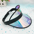 Holographic PVC sun visor hat with black adjustable headband and clear laser finish surface - Blue Holographic-Elastic Band