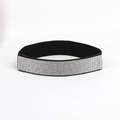 Close-up of sparkling silver rhinestones on a wide black elastic fashion waist belt - Model 7 / Wide (Full Silver Rhinestones)