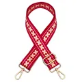 Adjustable red geometric woven shoulder strap with gold metal buckles and lobster clasps - Style 28 (Red Diamond/Antique Bronze Buckle)