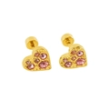 Golden heart-shaped stainless steel stud earrings featuring sparkly pink crystal stones - Pink Zirconia