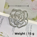 Silver hollow camellia brooch with white rhinestones, 51.6mm diameter and 15g weight - Silver Hollow Camellia