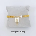 Bohemian gold beaded stretch bracelet with white pearl and Virgin Mary medal - White Virgin Mary Charm Bracelet (Gold)