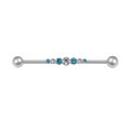 Piercing industriel en acier argenté avec gemmes bleues et blanches pour cartilage - Argent 7-Pierres Bleu Blanc CZ