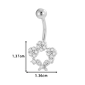 Silver stainless steel navel ring with heart-shaped white zircon inlay and 1.37cm height - Heart Flower Style (01168-3#) / Silver