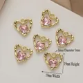 Pink heart-shaped crystal charms with gold alloy frame for DIY jewelry making - 890-8# Gold - Pink Zirconia