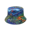 Détail de l'imprimé artistique abstrait sur un chapeau bob respirant pour le soleil - Style Psychédélique Bleu Foncé Sarcelle (A)