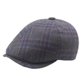 Classic British style wool plaid ivy cap in dark grey and blue with tweed texture - Adjustable / Light Gray
