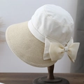Cappello estivo da donna in paglia con grande fiocco e tesa larga parasole - 56-58cm / Bianco