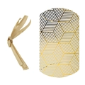 White pillow favor box with 3D gold geometric lines and matching satin ribbon - Gold Foil Stripes + Gold Ribbon