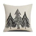 Christmas linen pillowcase with black and white plaid tree print for sofa decor - Black & White Plaid Christmas Trees